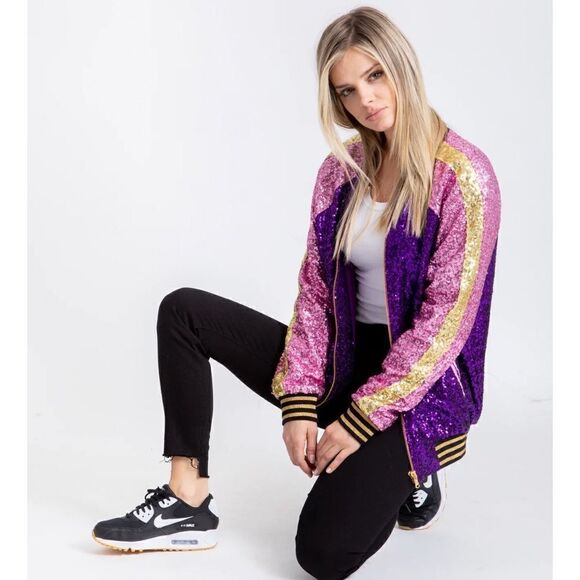New Just Drew Custom Sequins Bomber Jacket Small - Picture 6 of 12